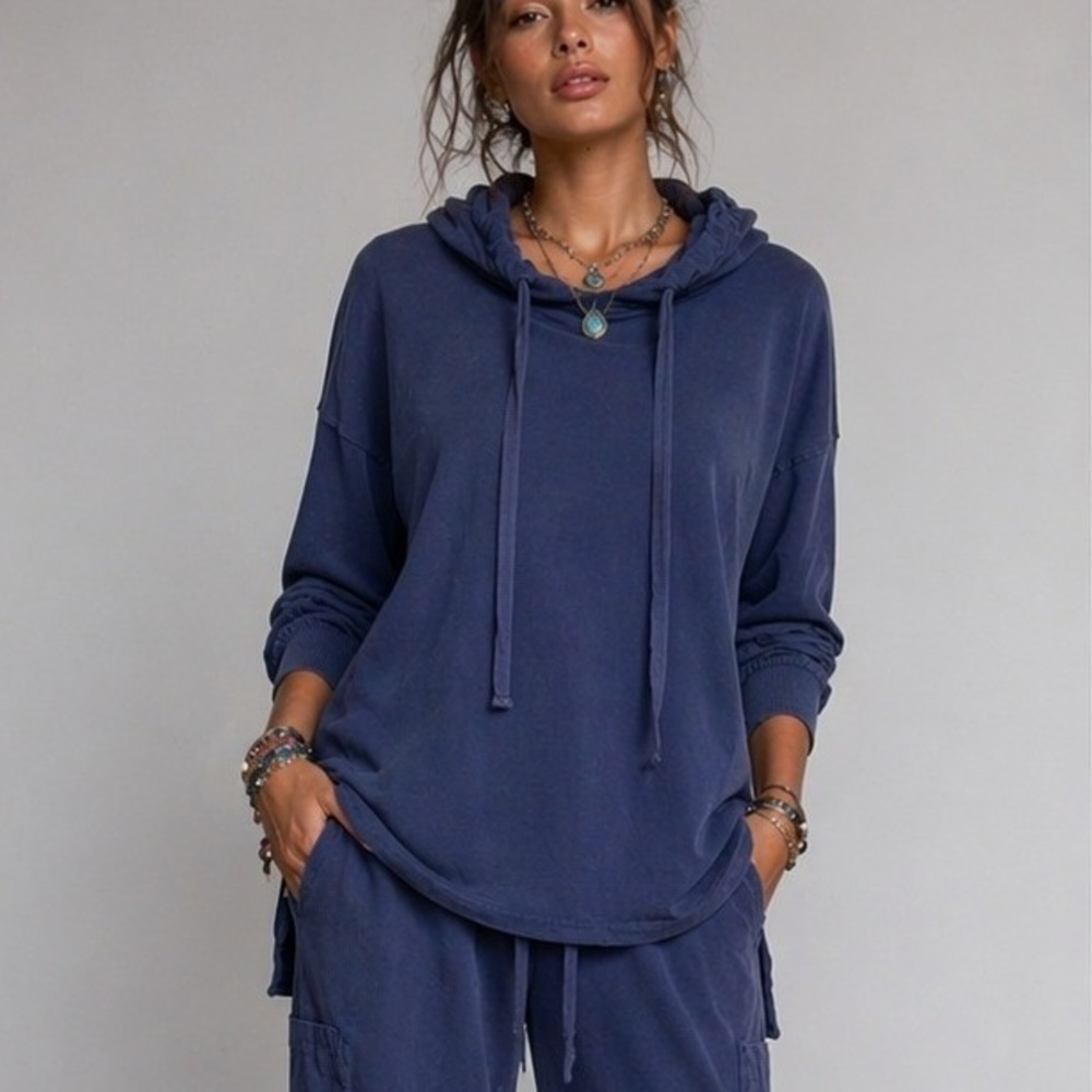 Aerie Cowl Neck Soft Pullover Sweatshirt Women's Small‎ P Faded Blue Side Slits